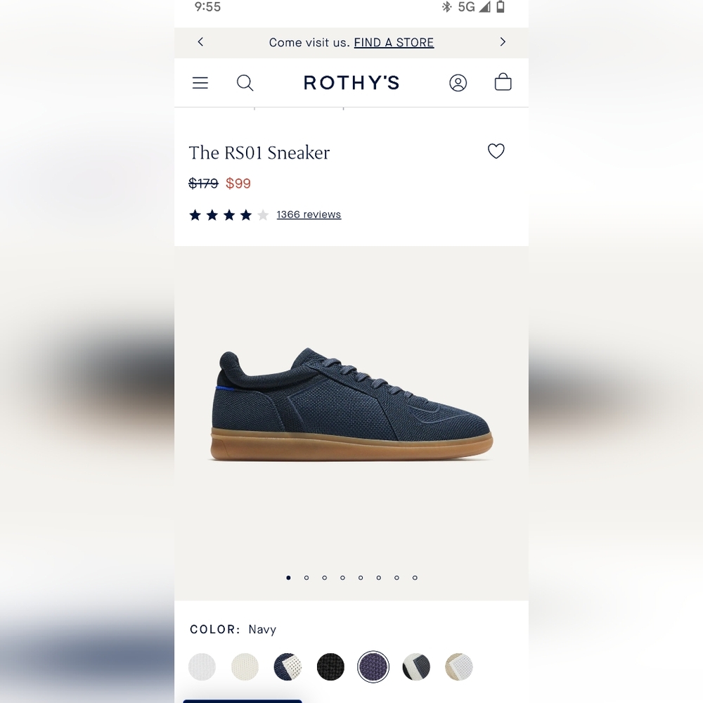 NWT/NIB Rothys Men's RS01 Navy Sneakers - Picture 7 of 10